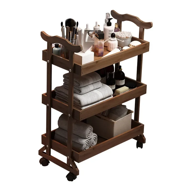 

Shelf Storage Trolley on Wheels - wood Storage Rolling Carts & Mobile Space-Saving Shelving Organiser,Salon, Beauty, Spa