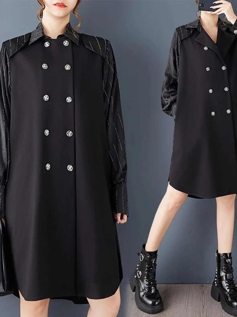 2025 Spring & Autumn Blazer Jacket Loose Fashion Dark Style Design Fashion Splicing Temperament Versatile Suit Dress Coat w116