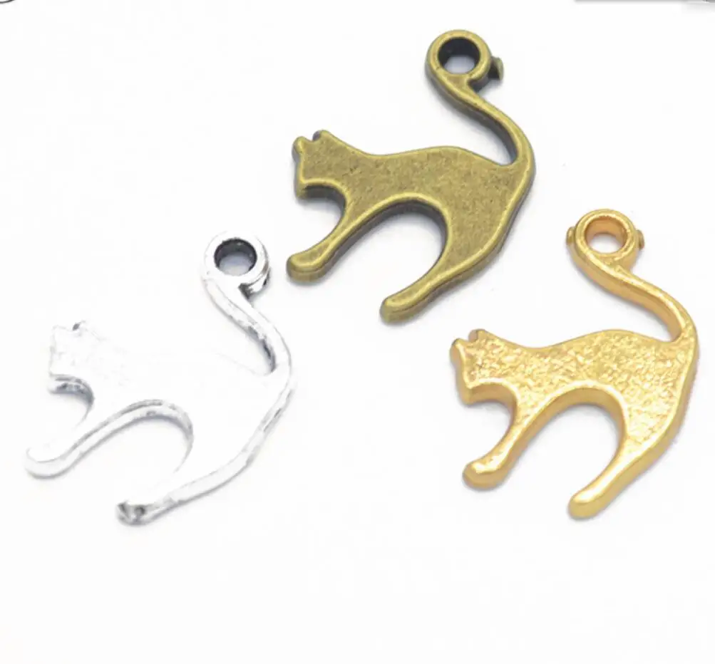 

50pcs 19x14mm Pendant Cat Cat Charm Pendants For Jewelry Making 2 Colors Cat Pendants F0400