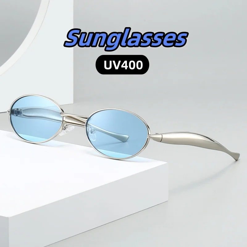 

Personality Metal Oval Small Framed Sunglasses Women and Men Party Gatherings Stage Performances UV Resistant Shades Glasses