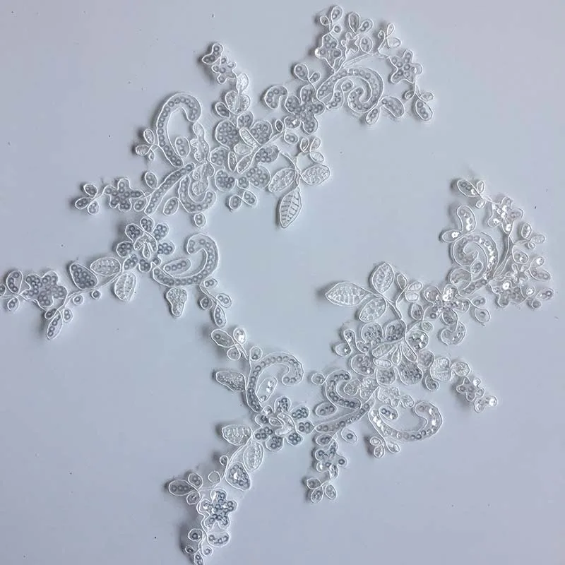 2 Stück bestickter Spitzenbesatz, hochwertiger schnurgebundener Spitzenaufnäher, zum Nähen von Kleidern, glitzernde Spitzenapplikationen, Hochzeitskleid-Dekoration