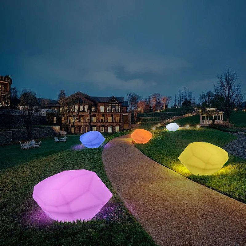 OUFULA Modern 16 Colors Lawn Lights USB Electric Creative 3D White Stone With Remote Control IP65 Decor for Garden Park