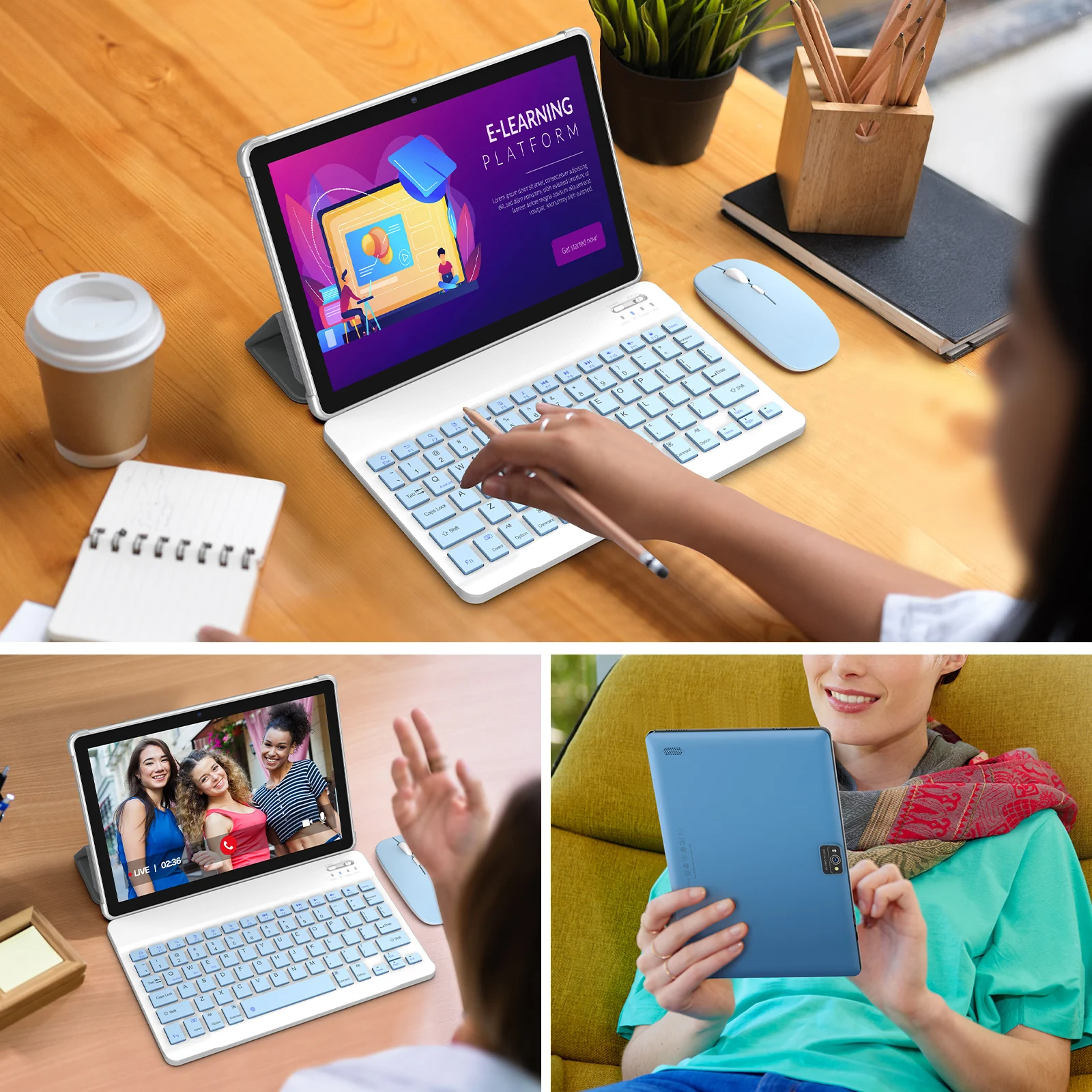 BAKEN 10-inch Tablet, Android 15, Quad-core Processor, 64GB RAM, 1TB Expandable Memory, Dual Speakers, Keyboard and Mouse Set