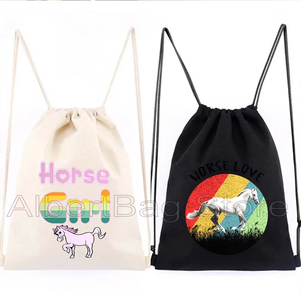 A Girl Who Loved Horses Funny Horse Racing Equestrian Riding Cute Gifts Horse Girl Drawstring Bags Soccer Backpack Gym Sackpack