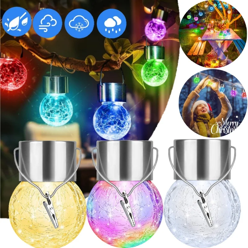 

Светодиодный подвесной светильник из треснутого стекла на солнечной энергии, украшение для сада, виллы, пейзажное дерево, подвесной светильник, уличный светильник для двора