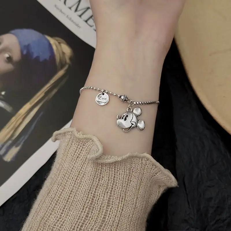 Simple Disney Mickey ผู้ชายและผู้หญิงแฟชั่นบุคลิกภาพน่ารักการ์ตูนสร้างสรรค์รูปแบบอเนกประสงค์ตกแต่งสร้อยข้อมือสร้อยคอ