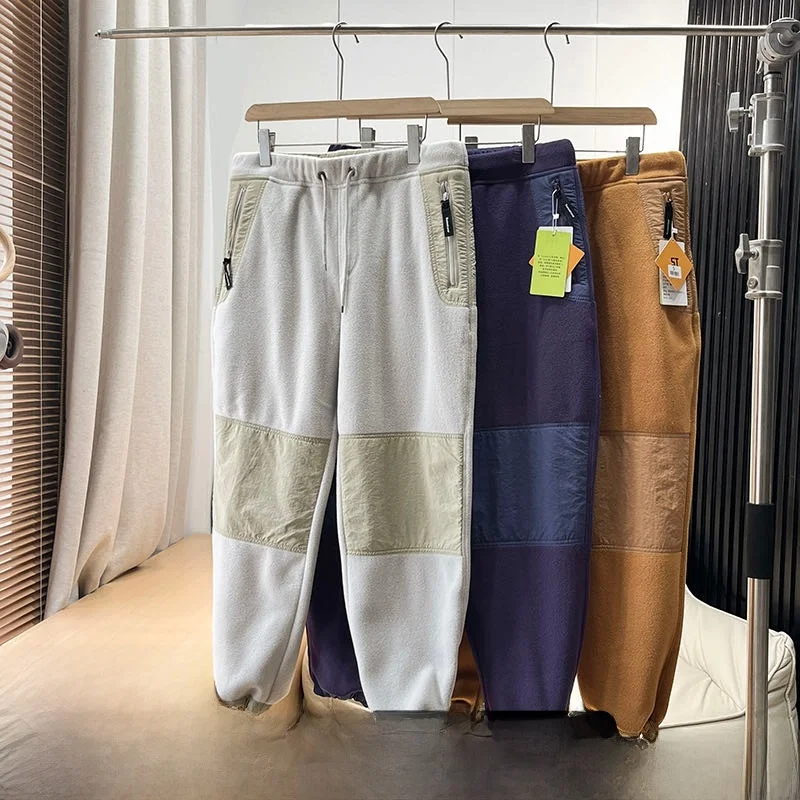 

Thiened Fce Outdoor Joggers Pants Men Women Couples Casual Straight Leg Pants 3D Patterning Splicing Warm Autumn Winter