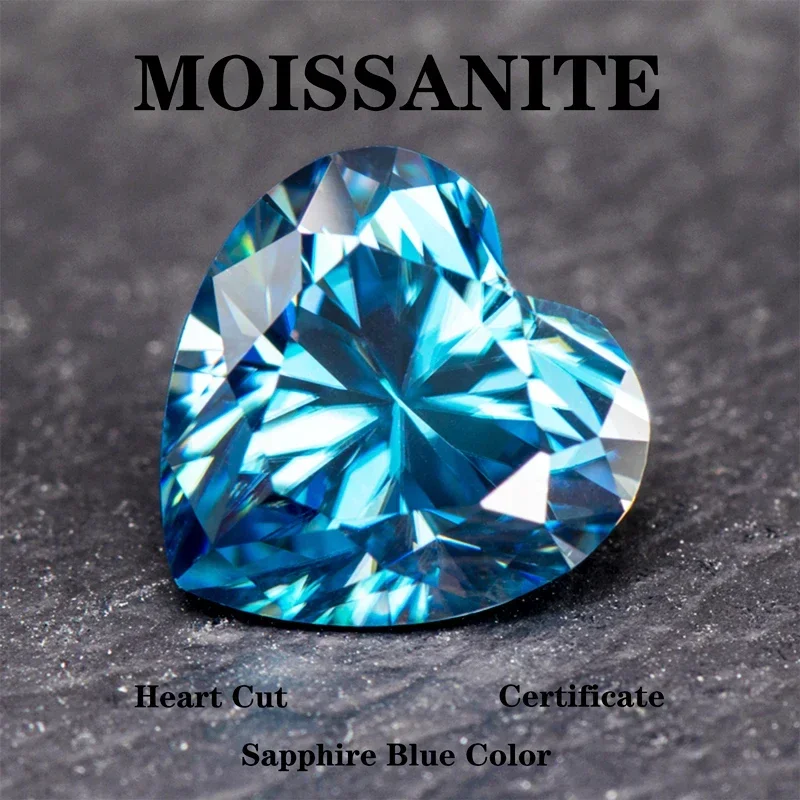 

Moissanite Stone Heart Shape Sapphire Blue Color for Charms Jewelry Making DIY Ring Necklace Earrings Main Material Certificate