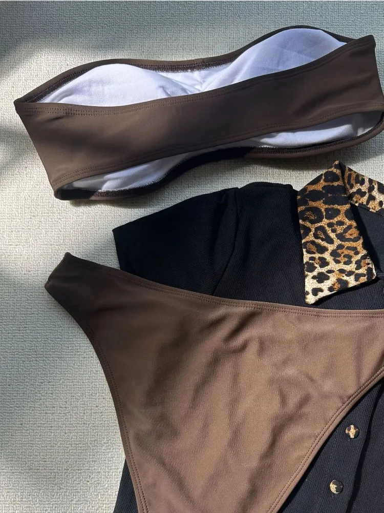 2025年新作 レディースビキニセット サマーコーヒー 無地 バンドゥ ブラジリアン プッシュアップ プリーツ Tバック セクシー水着 ビーチ水着