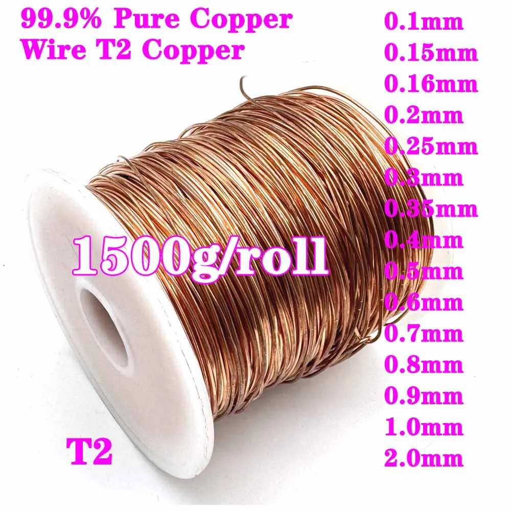 

1500g/roll T2 bare copper wire 0.1 0.2 0.3 0.4 0.5 0.6 1.0 1.2 1.3 1.4 1.5 1.6 1.8 2.0 3 4 mm Red copper Line without insulation