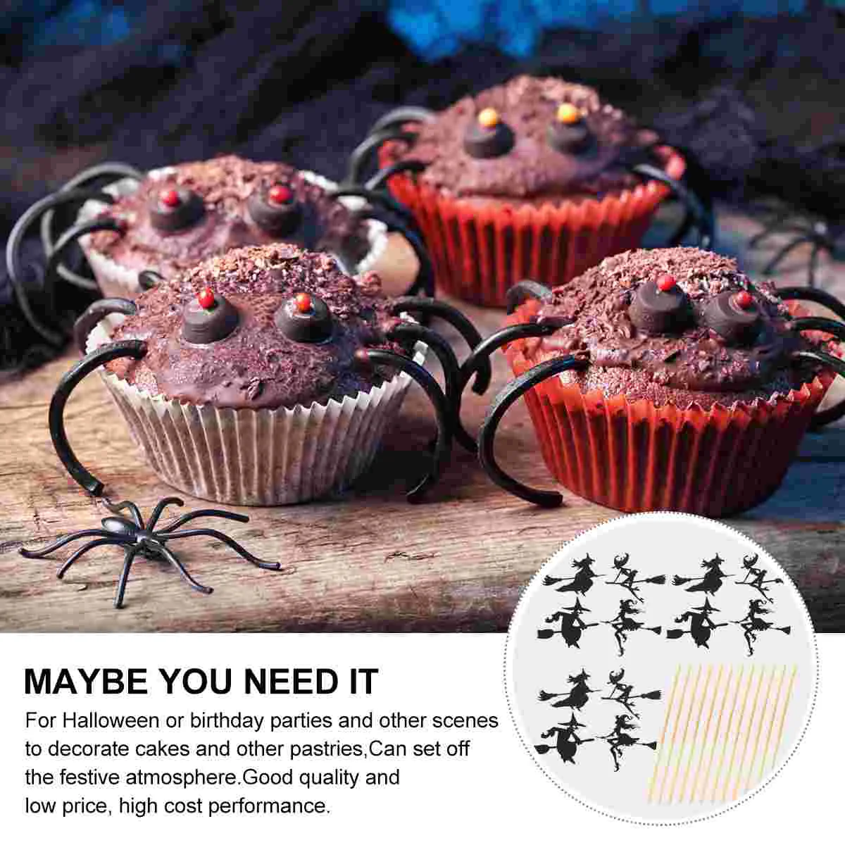 1 Set of 16 Pcs Black Cake Toppers Halloween Witch Cake Decors Party Decoration Creative Cake Toppers