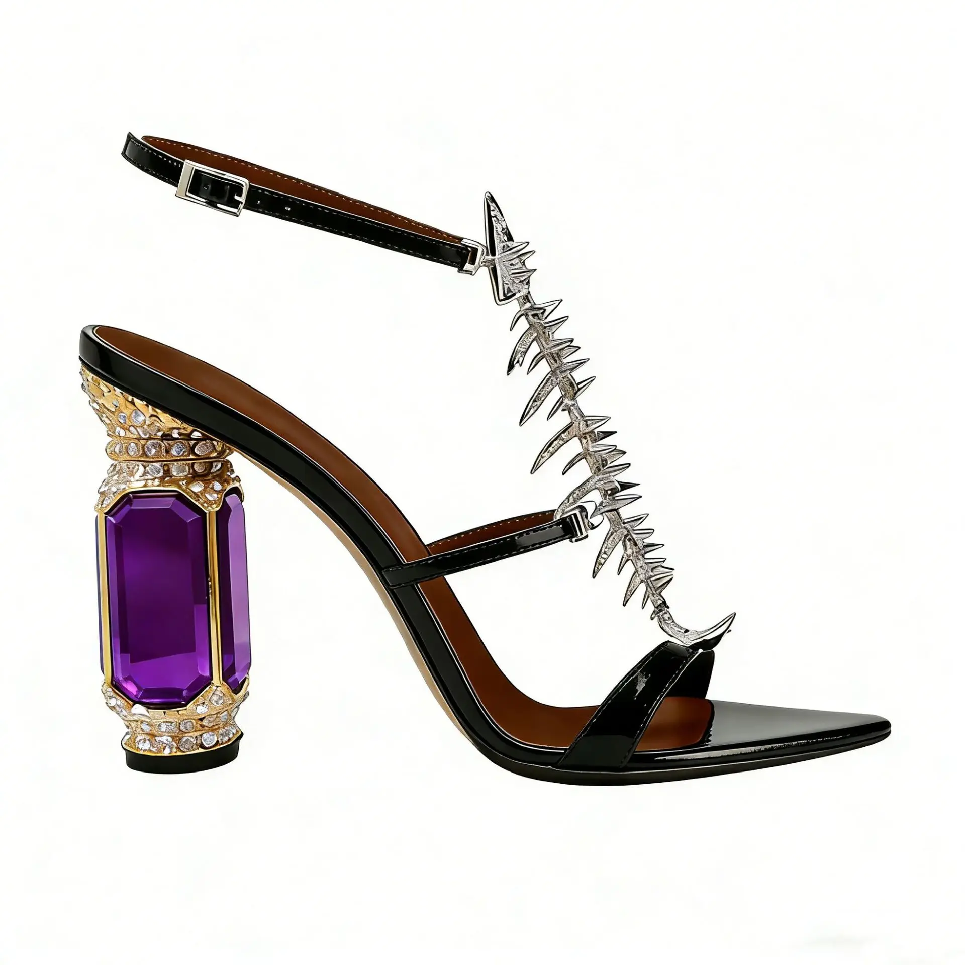 Sandalias de verano con correa al tobillo y punta redonda para mujer, con diseño de espina de pescado, tacones gruesos de cristal y hebilla, tallas grandes