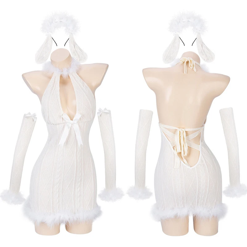 

Sweet Sheep Girl Cosplay Costume Sexy Deep V Dress Sweater Pajamas Outfit Role Play Lingerie Christmas Gift
