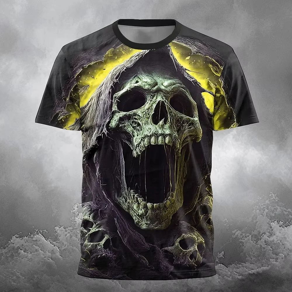 Herren Gothic Todesengel Totenkopf Grafik T-Shirt Halloween Punk Skelett-Print Y2K Hip Hop Familien-Matching Casual Fitness Oberteil – Detail 9