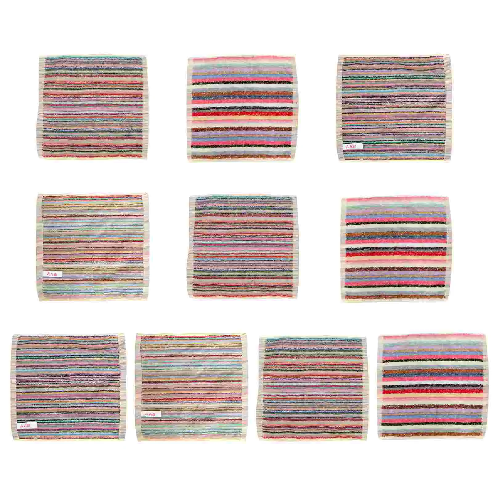 10 Pcs Color Stripe Square Scarf Face Towel Kids Wipe Cloth Cotton Washcloth Handkerchief Washcloths Water Absorption