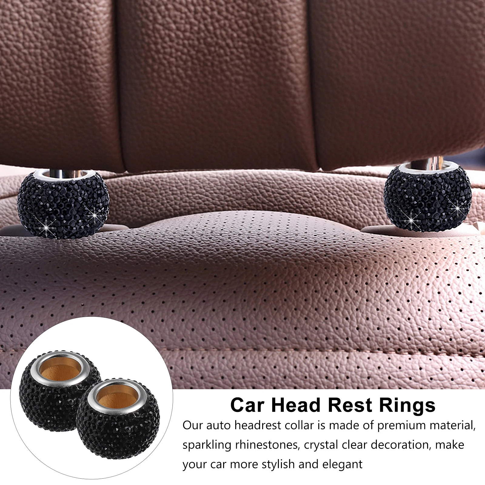 

2 Pcs Car Headrest Collars Rhinestone Diamond Decorative Neck Pillow Accessories Copper Trim Easy Install