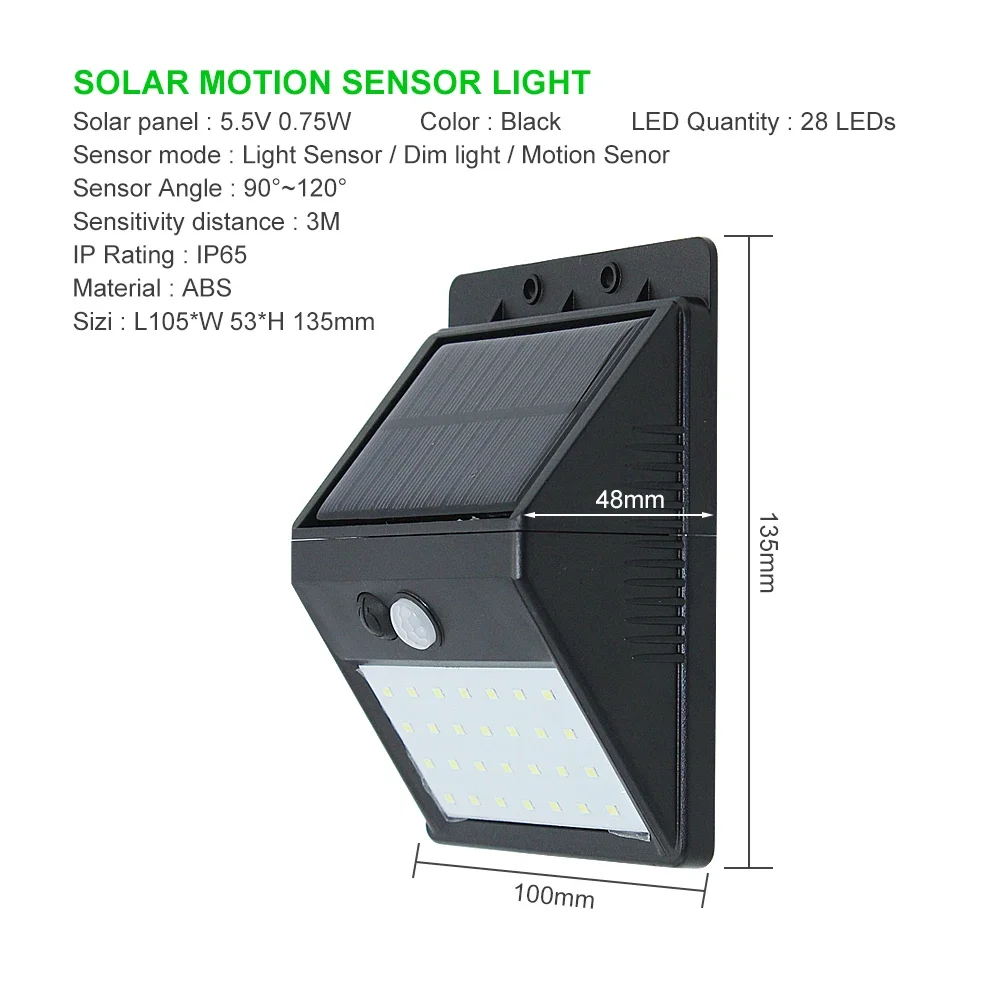 Outdoor 28 LED Solar Lamp Separable 3 modes Waterproof PIR Motion Sensor Luz Solar Wall Light For Home Garden Street Decoration