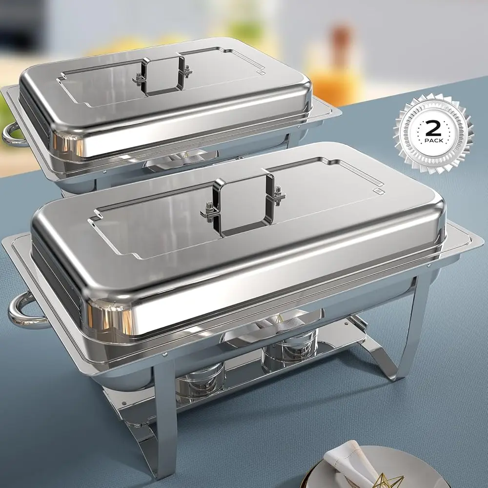 

Chafing Dishes For Buffet 2 Pack, [Ultrasonic Mirror Polishing] Chafing Dish Buffet Set 9Qt, [Rolled Edge Finger Protection]