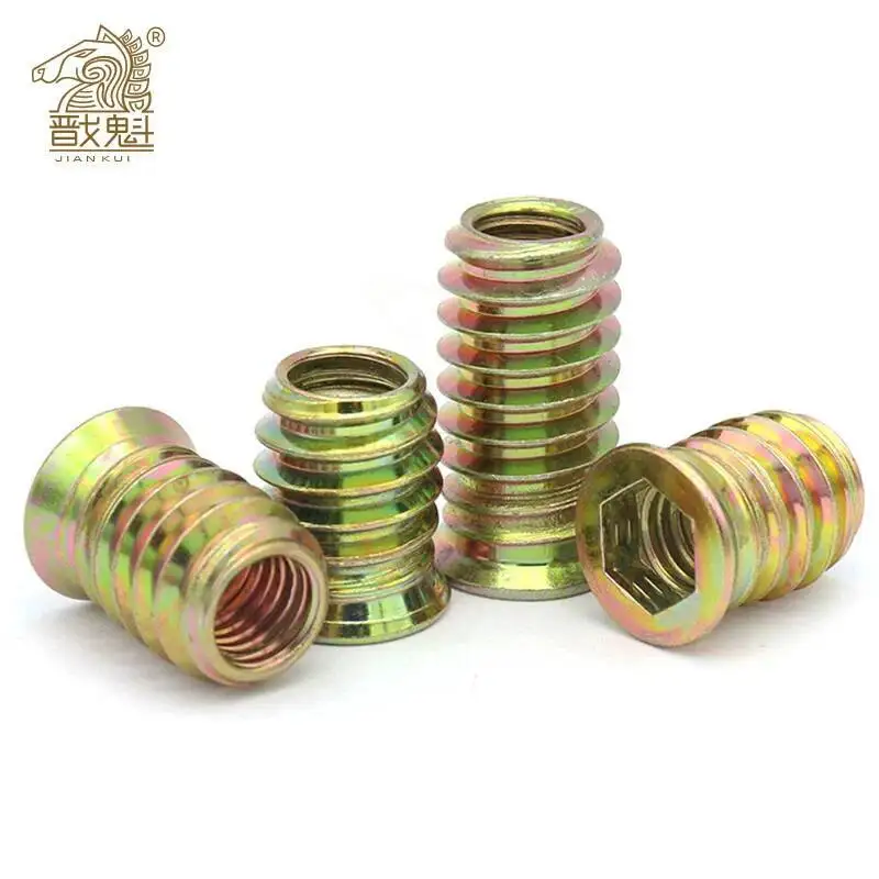 Écrous à insertion hexagonaux en acier M6 M8 M10 pour meubles en bois, à filetage intérieur et extérieur