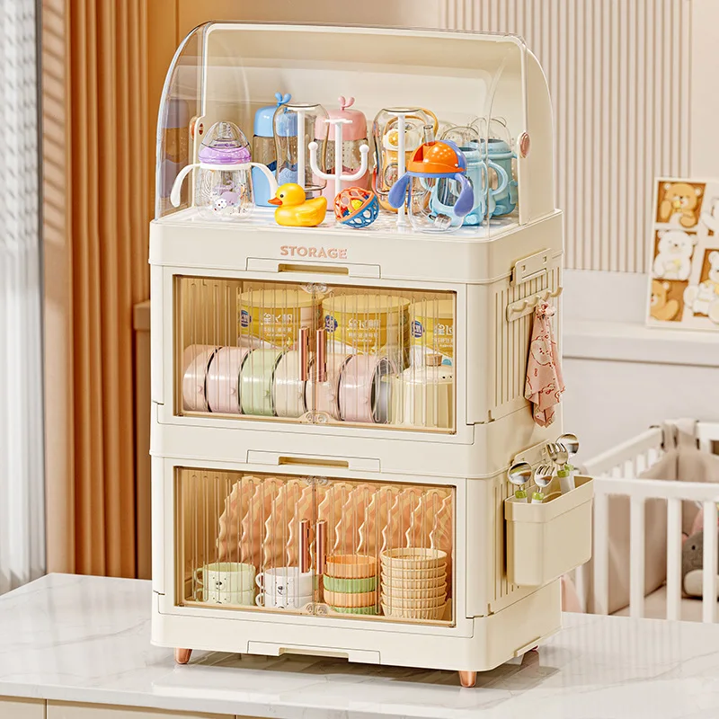 

Baby Food Storage Cabinet, Large Capacity Tableware and Bottle Organizer with Drain Tray, Food-Grade Material,Dustproof Durable