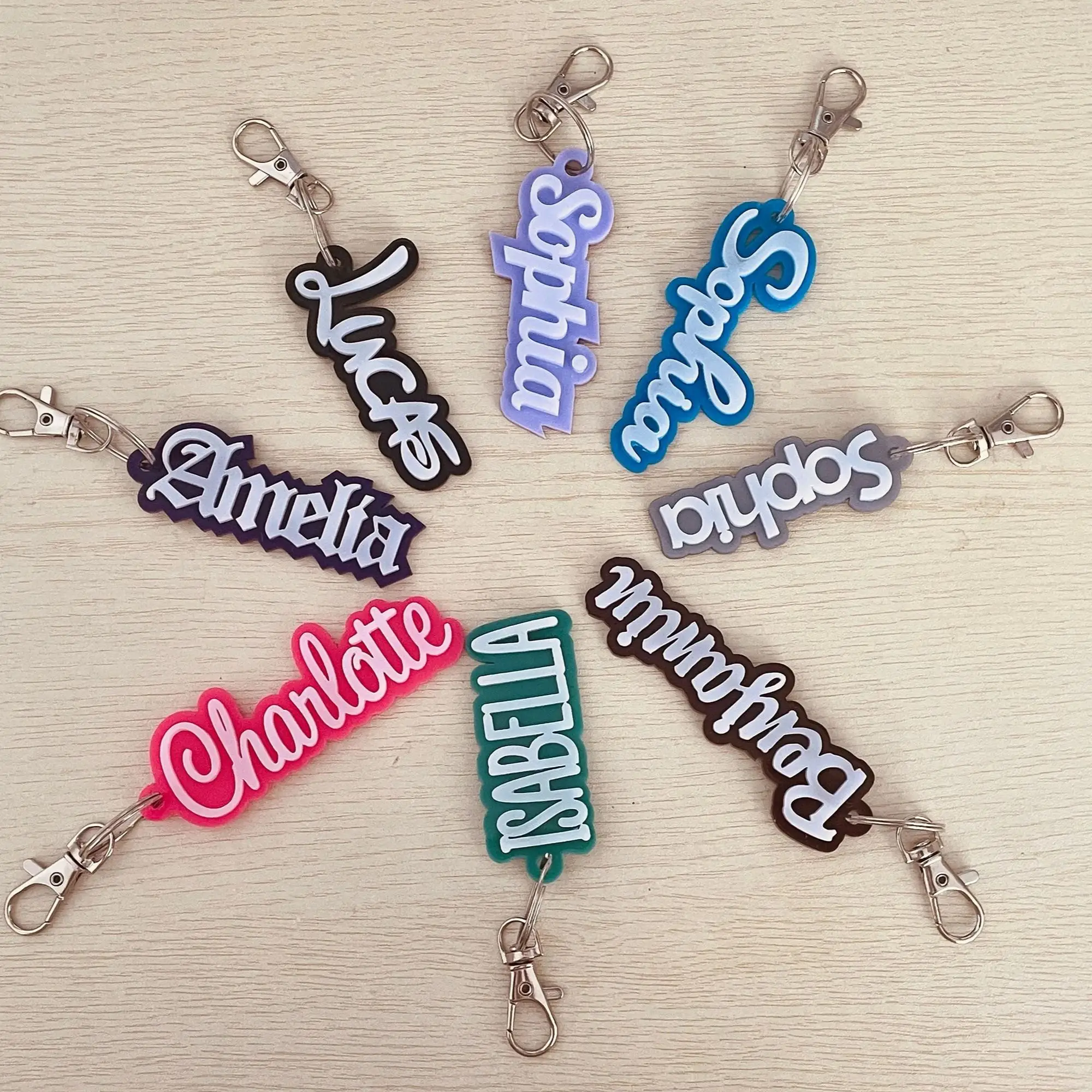 DHQH Customized Name Stainless Steel Acrylic Keychain Backpack Diaper Bag Lunch Box Name Label Personalized Acrylic Keychain