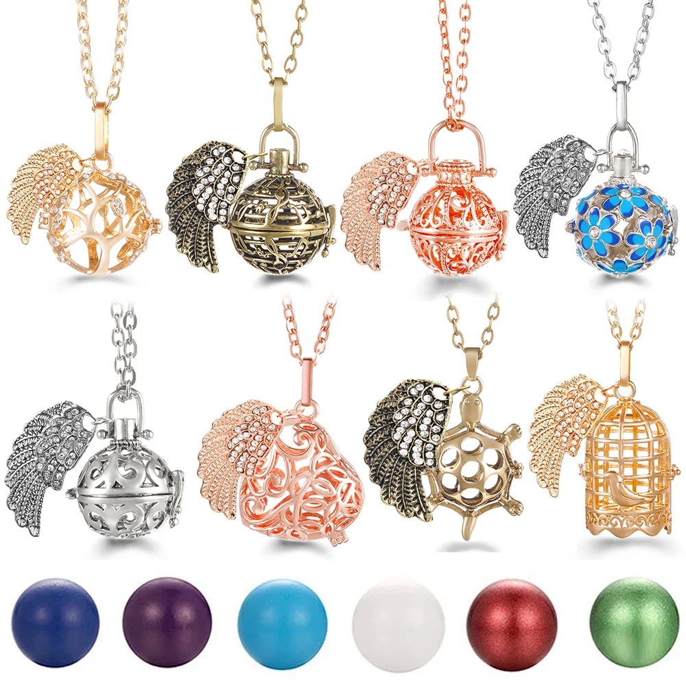 

Mexico Chime Rhinestone Angel Wings Pregnancy Bola Caller Necklace Tree of Life Perfume Diffuser Lockets Aromatherapy Pendant