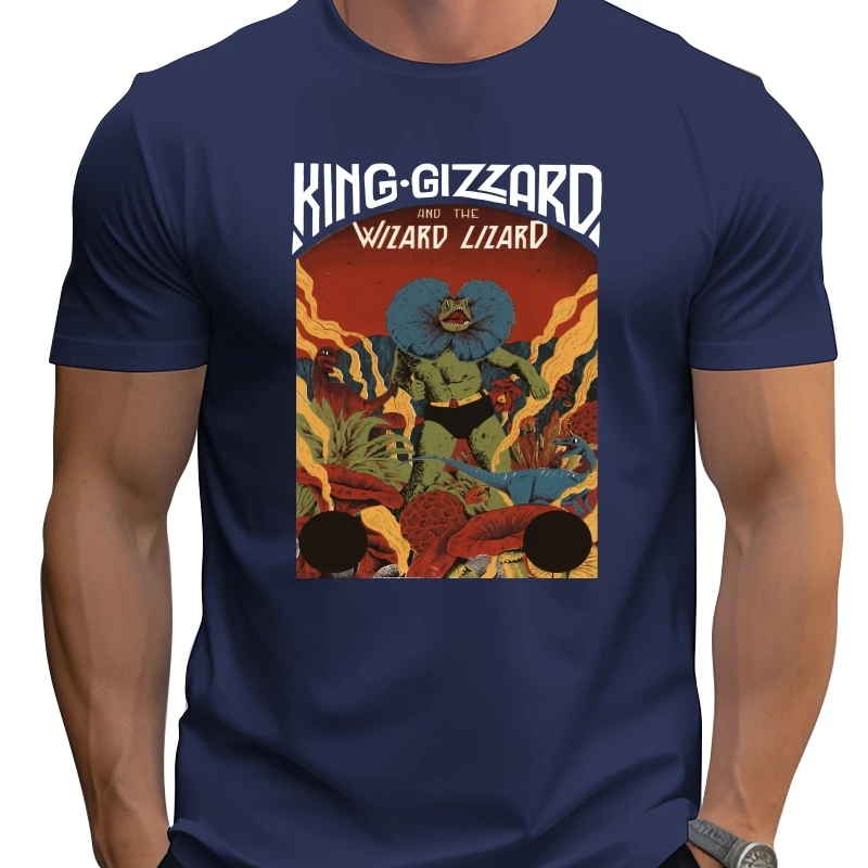 

Мужская роскошная футболка с круглым вырезом, брендовая футболка New King Gizzard and the Lizard Wizard, хлопковая футболка высокого качества, мужские футболки, топ