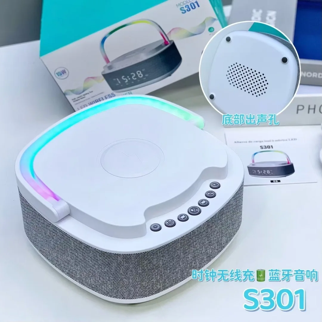 

New S301 Alarm Clock Wireless Charging White Noise High Power LED Display Bluetooth Speaker