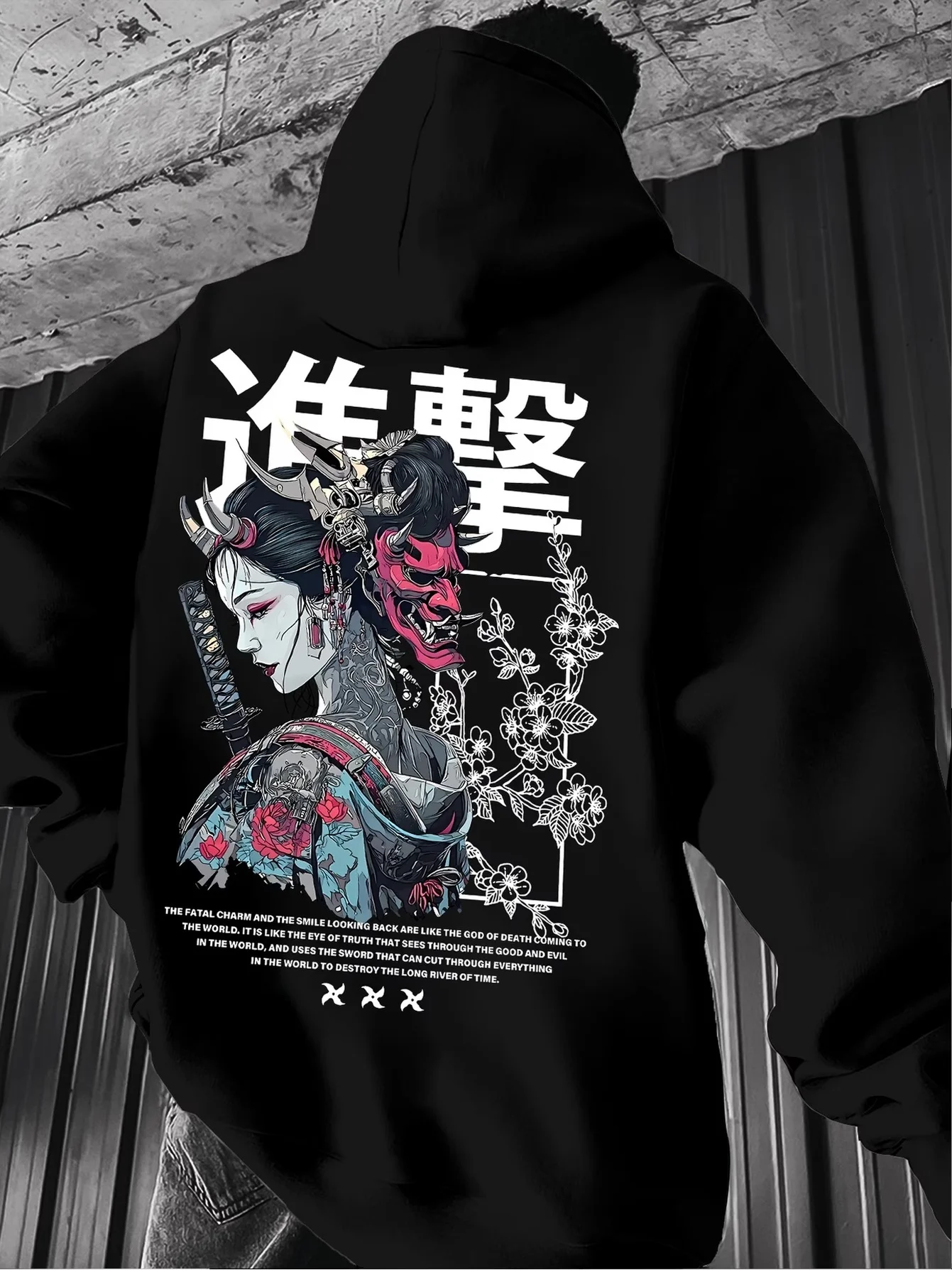 Oriental Style Samurai and Geisha Printed Men Hooded Sweatshirt Autumn and Winter Daily Outdoor Sports Leisure Warm Street Style