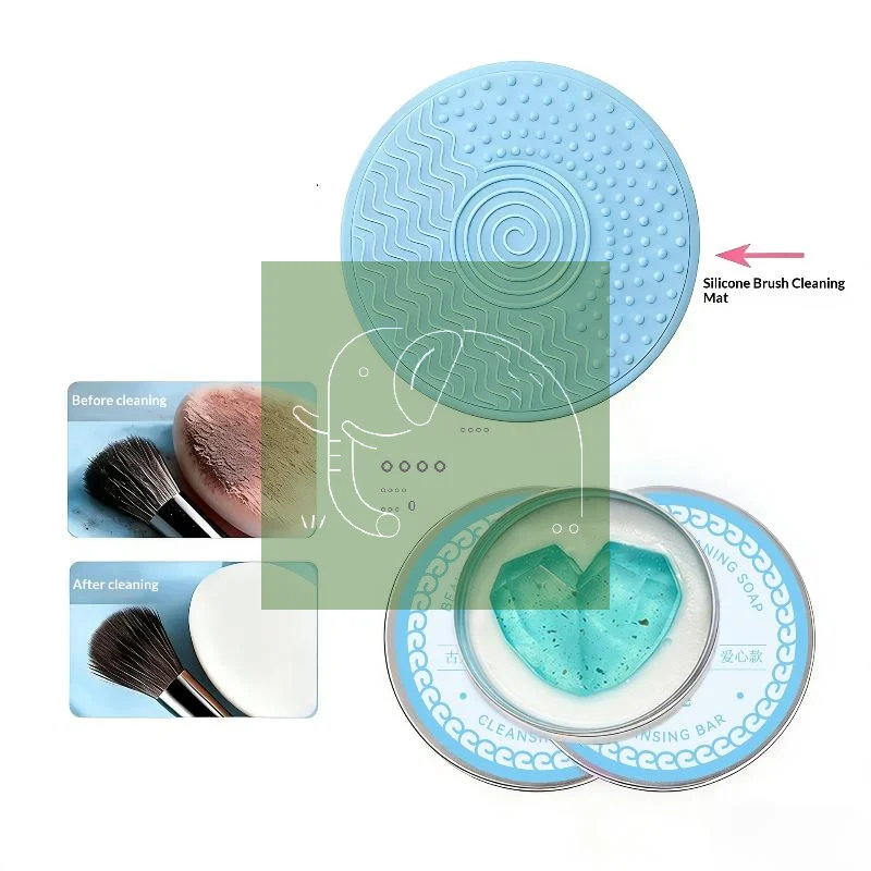 Heart-Shaped Cleansing Soap + Silicone Pad,Makeup Brush & Powder Puff Cleansing Soap Beauty Tool & Powder Puff Cleaning Soap