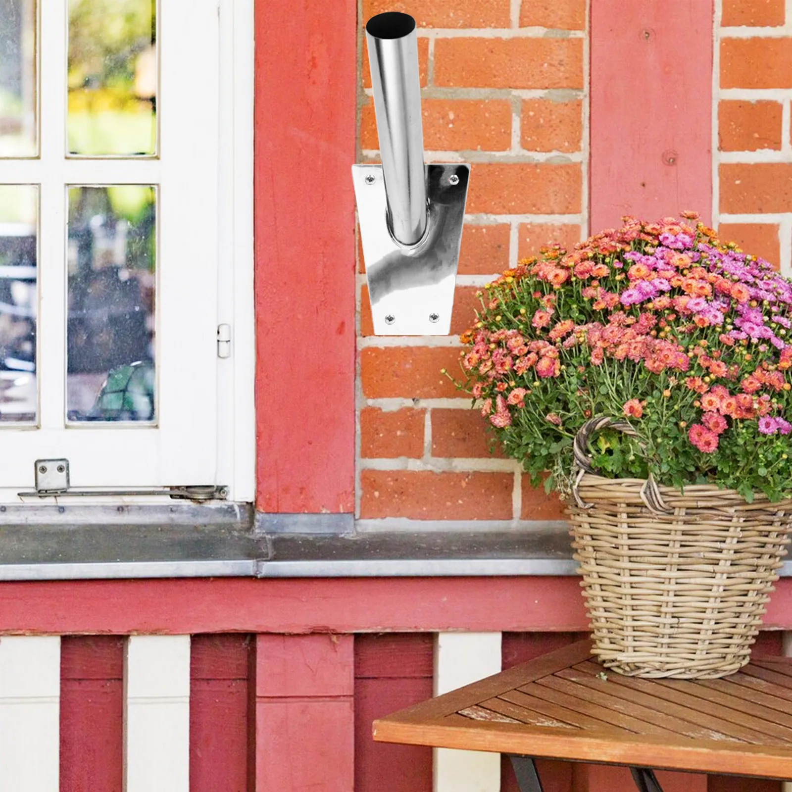 Robust Stainless Steel Flag Pole Holder Mounting Bracket Wall Or Ground Use Easy Setup Flagpole Base for Decorative Garden House