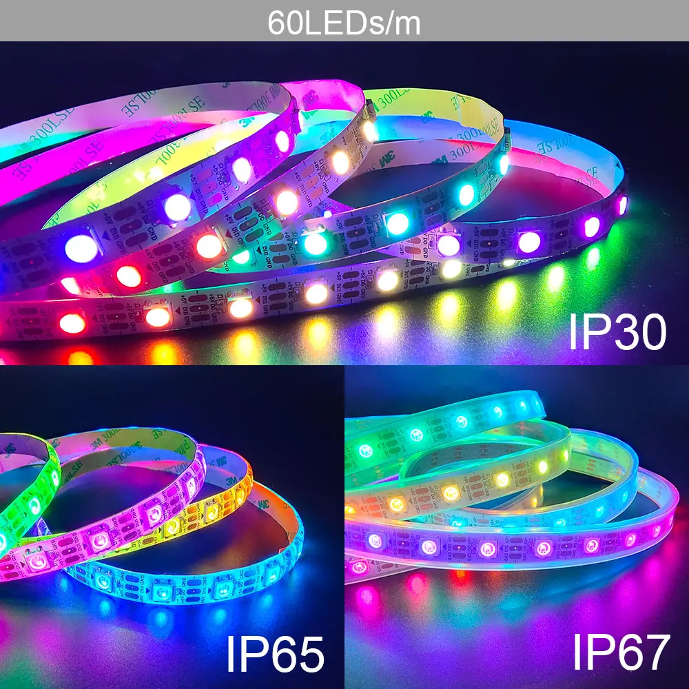 DC5V WS2812B Led Strip WS2812 Smart RGB Individually Addressable Black/White PCB  30/60/74/96/144 Pixel/Leds/M Tape Light