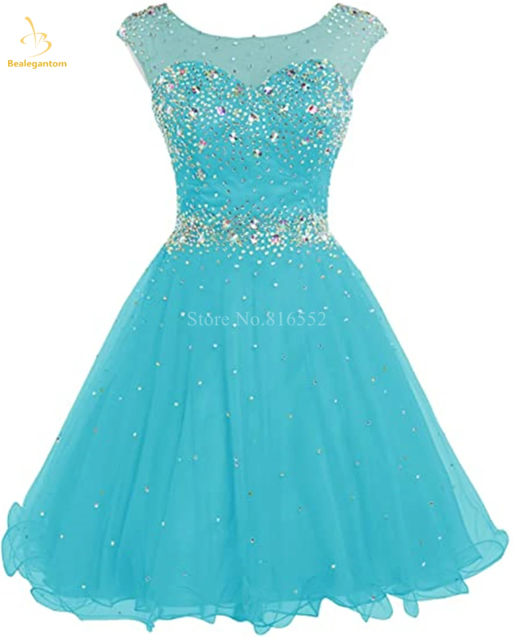 Bealegantom Illusion Scoop 짧은 홈 커밍 드레스 페르시 크리스탈 스팽글 백리스 Graudation 파티 파티 칵테일 가운 QA324