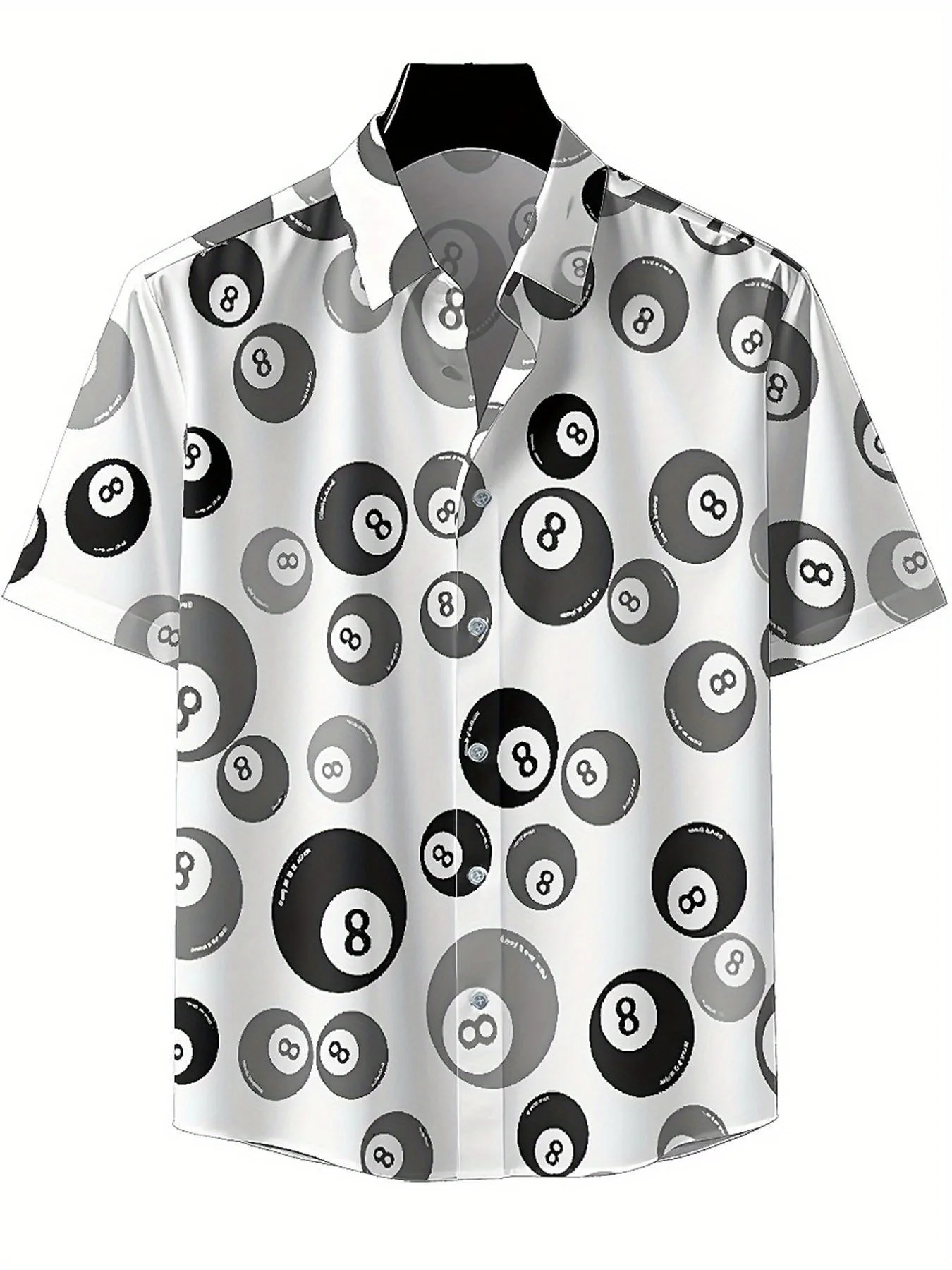 Men's Plus Size Hawaiian Shirts Black and White No. 8 Billiards pattern,New in Summer Fashion Tops,Hip Hop Rock Streetwear