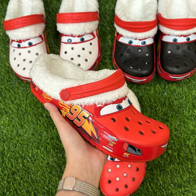 Winter Warm Disney Lightning Mcqueen Pixar Detachable Cotton Jacket Plush Slipper Outdoor Anime Casual Ankle-Wrap Eva Shoe Gifts