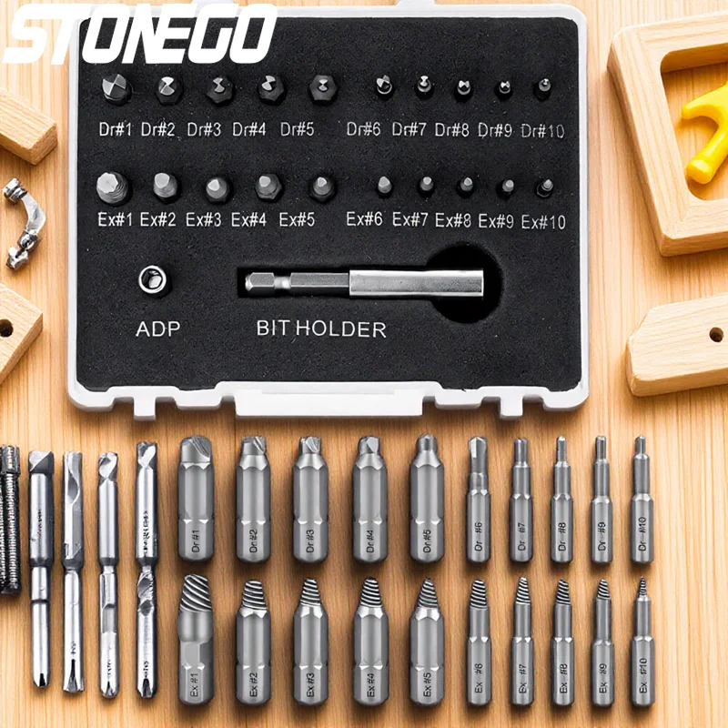 

High-Speed Steel Screw Extractor Set Damaged Bolt Remover Kit Removing Stubborn Screws Tools