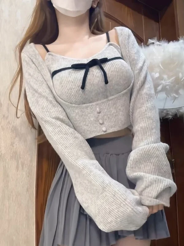 Andmary Women's Long Sve Knitted Sweater Wool Slim Fit Two Piece Set Sweet Trendy Spring Summer New Sle Commute Sle