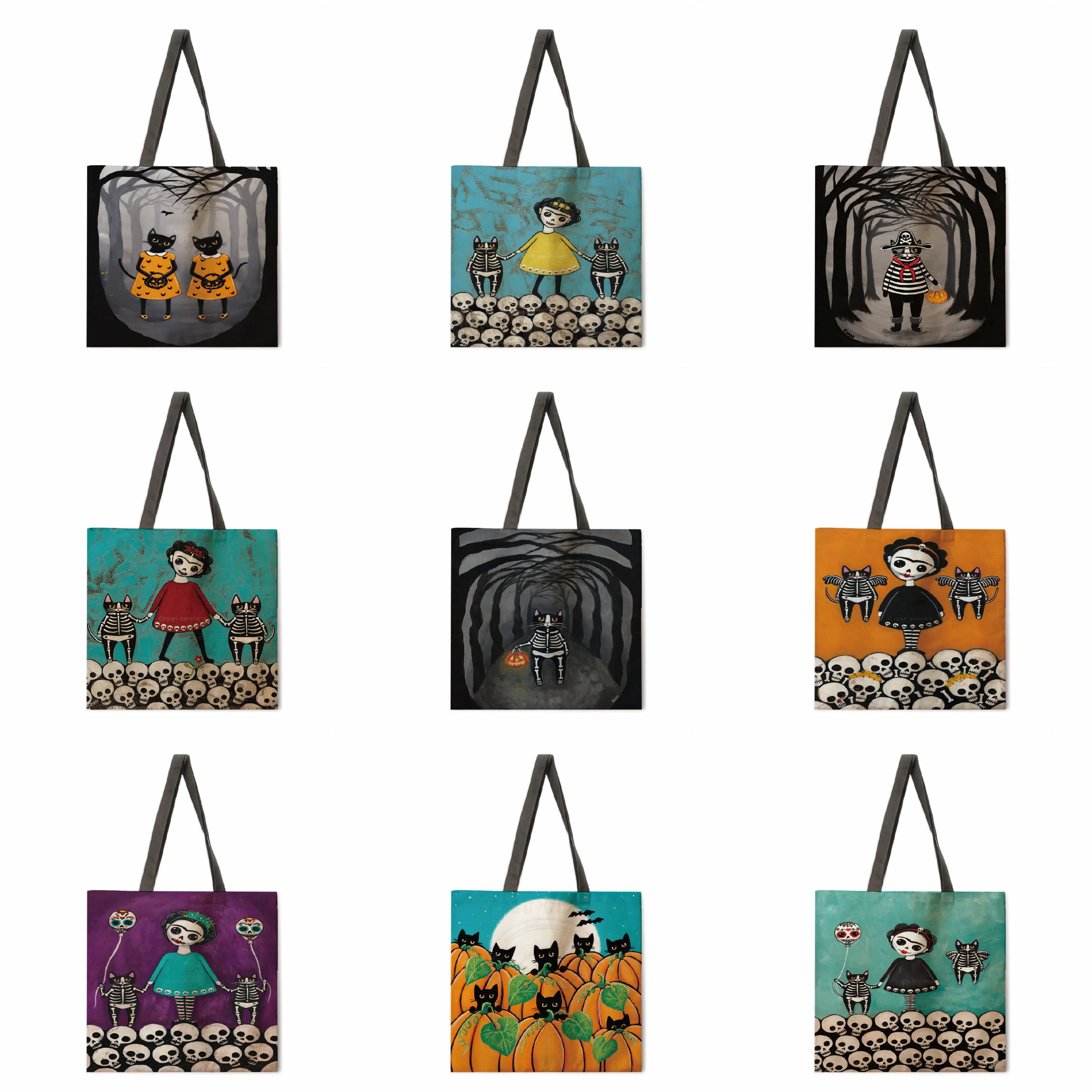 

Halloween Linen Bag Handbag Shoulder Bag Large Capacity Eco-friendly Shopping Bag Handbag Tote Bag