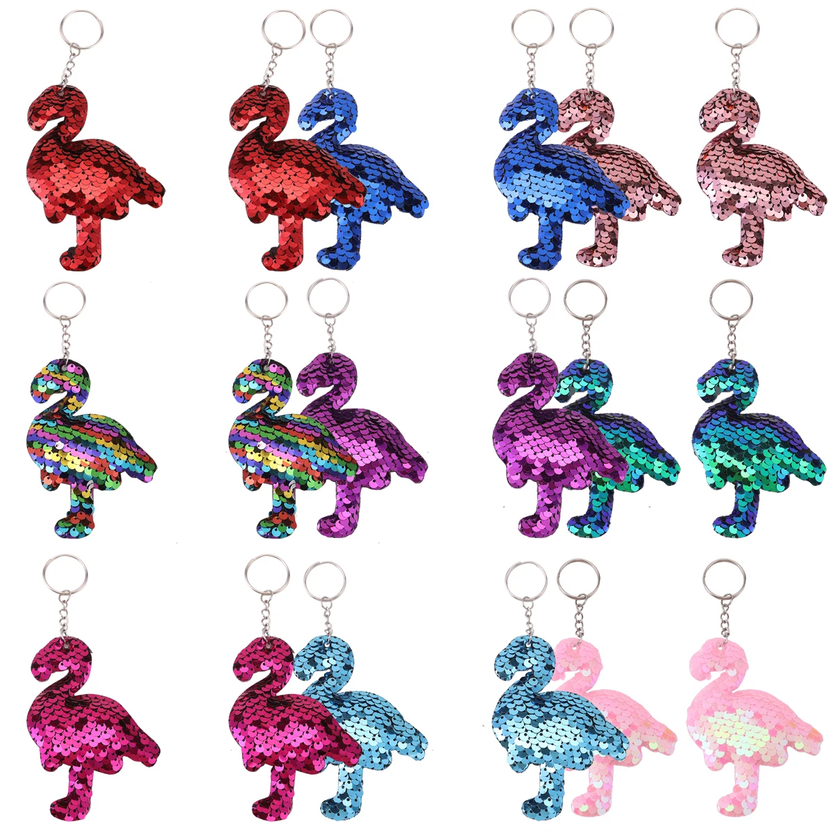 18Pcs Sequin Keychains, Sparkling Double-Sided Flamingo Shape Key Rings, Backpack Luggage Bag Decorations Birthday Party Favors