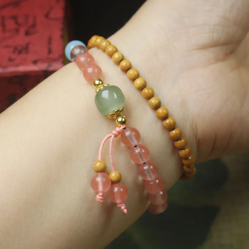 Wood 4mm Double Circle Beads Bracelet Mori Style Simple Watermelon Bracelet Rosary Men and Women Jewelry Gift