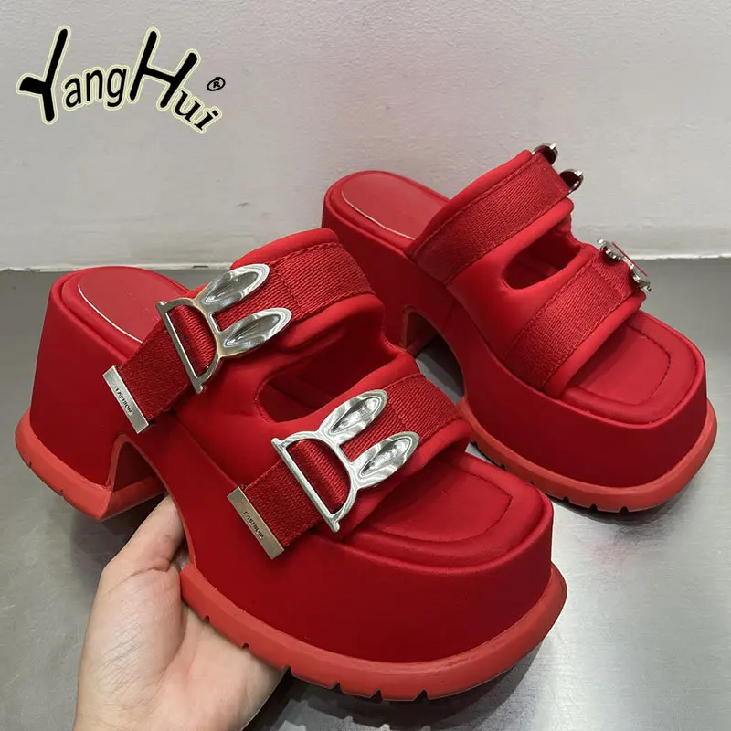 Rabbit Accessories Thick Bottom Elevated Increase Slippers Women Anti-slip 2023 Fashion Casual Simple Solid Color Sandals Summer