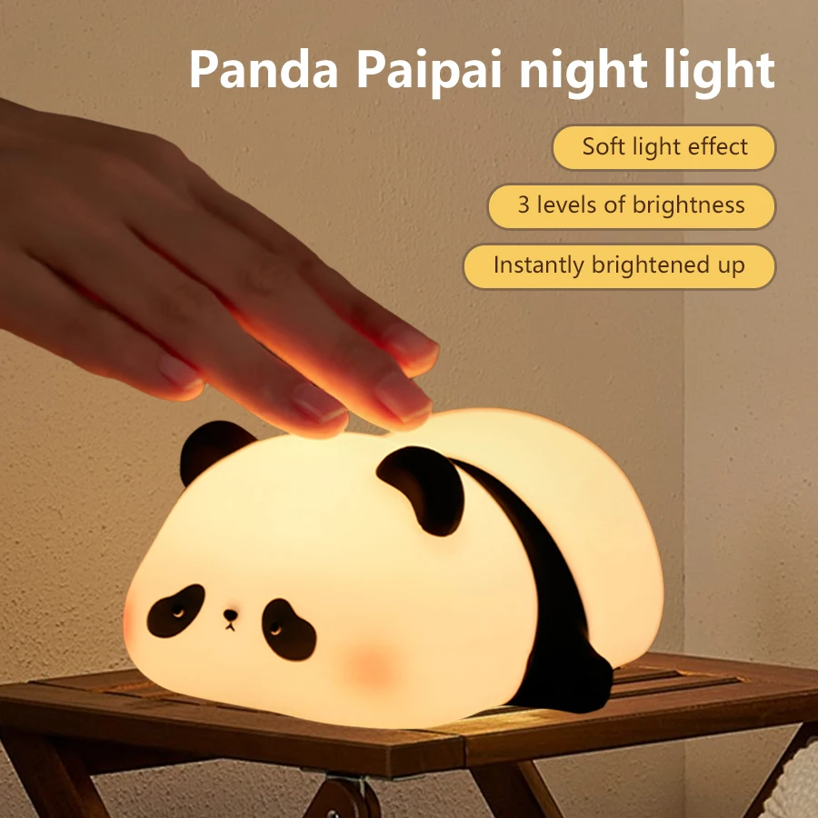 Sensore tattile lampada a LED in Silicone Cute Little Panda USB luce notturna ricaricabile luce d'atmosfera dimmerabile per la decorazione della camera da letto regalo di compleanno