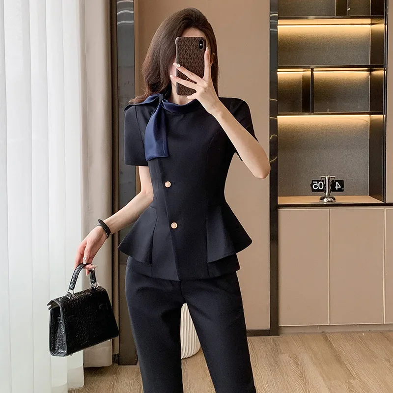 Apricot Short Sleeve Suit Coat Women's Summer Thin Professional Suit Skirt Beauty Salon Hotel Reception Work Clothes