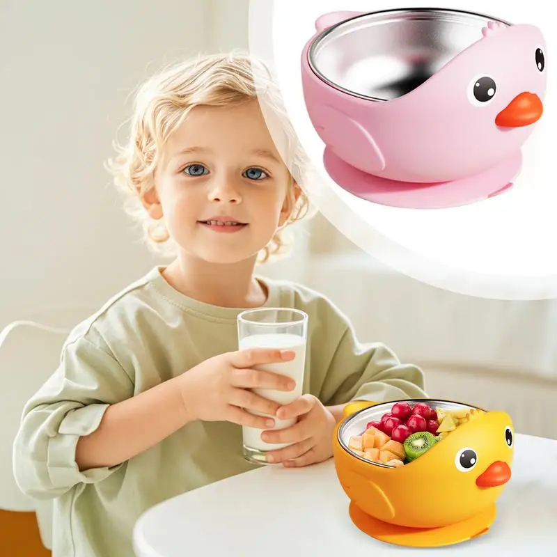 Baby Suction Bowls Cartoon Food Container For Kids Shock-Resistant Anti-Slip Baby Bowls For Self-Feeding Practice First Solids