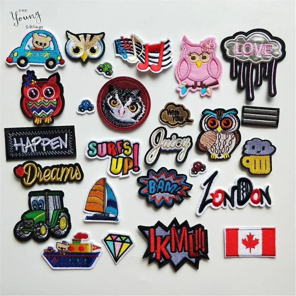 1PCS Mix Embroidery Patches for Clothing Iron on Clothes Bag Appliques Owl Letter National flag Badge Stripes Clothes Stickers