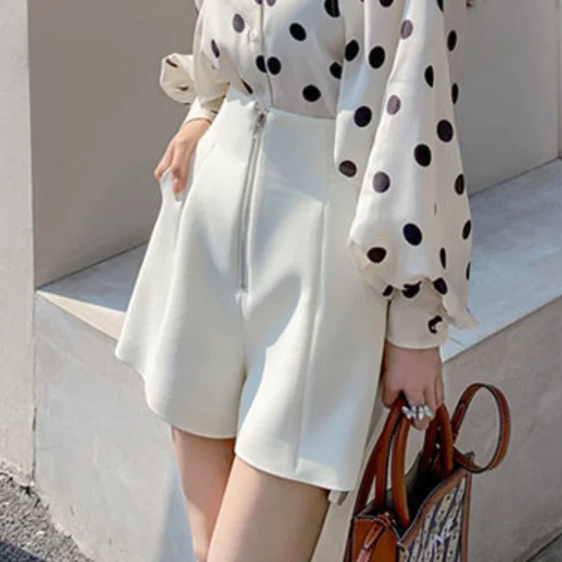 オフィスレディースショーツ女性シンプルヴィンテージストリートウェアハイウエスト夏エレガントジッパーカジュアルデイリームヘールオールマッチ韓国スタイル