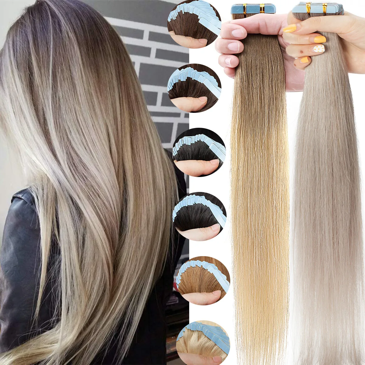 

20 шт., 100% лента для наращивания человеческих волос Remy, 12-26 дюймов, ультратонкий уток для бесшовного смешивания и объема