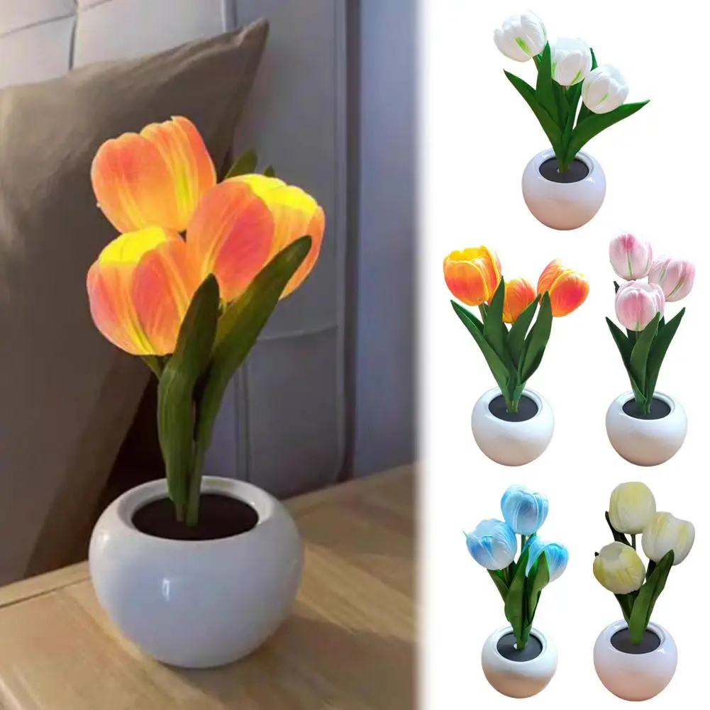 

Tulip Table Lamp LED Bedside Lamp Simulation Flower Bouquet Bedroom Bedside Romantic Atmosphere Home Decoration Night Light