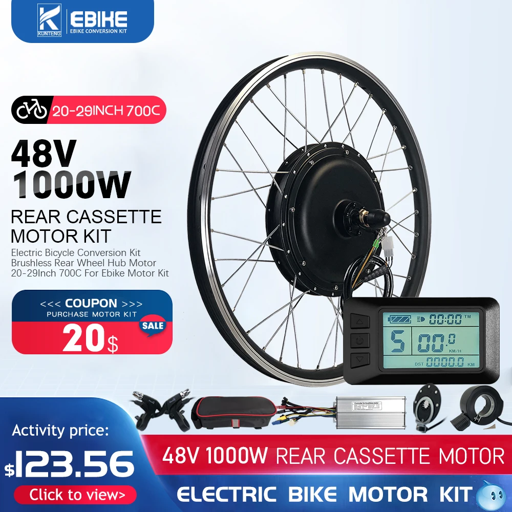 

Ebike Conversion Kit 48V1000W Brushless Gearless Rear Cassette Hub Motor 20-29 Inch 700C For Electric Bicycle Conversion Kit