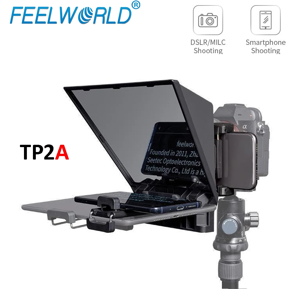 FEELWORLD TP2 TP2A draagbare 8 inch teleprompter ondersteunt onder 8" DSLR-opnamen smartphone/tablet prompting afstandsbediening